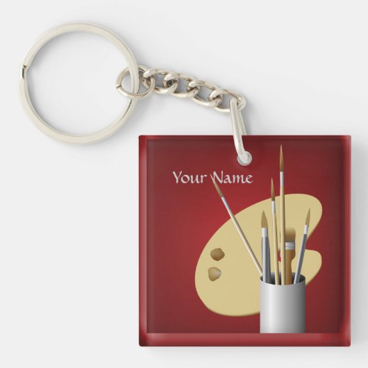 Kunstpalet en penselen Canvas rode Sleutelhanger (Voorkant)