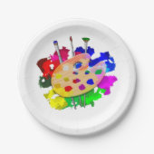 Kunstpalet en penselen papieren bordje (Voorkant)