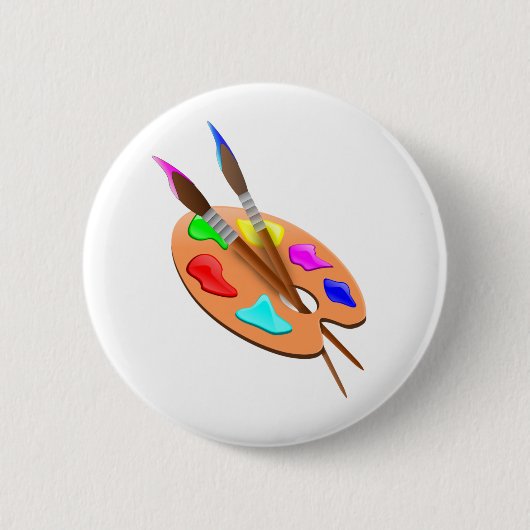 Kunstpalet en penselen ronde button 5,7 cm (Voorkant)
