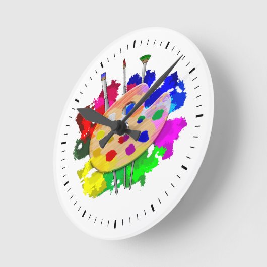 Kunstpalet en penselen ronde klok (Hoek)