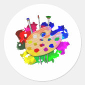 Kunstpalet en penselen ronde sticker (Voorkant)