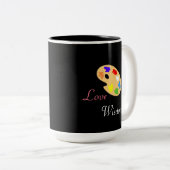 Kunstpalet met verfpenseel en tekst op zwart tweekleurige koffiemok (Voorkant rechts)