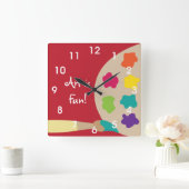 Kunstpaletwandklok met tekenpalet - rood vierkante klok (Huis)