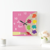 Kunstpaletwandklok - Roze Vierkante Klok (Huis)