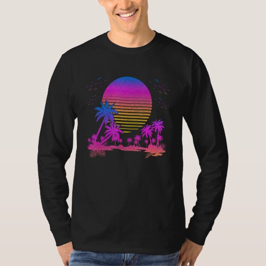 Kunstpalmen met dampgolven 90 s Retro 80's estheti T-shirt (Voorkant)