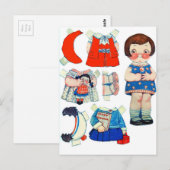  kunstpapierdollar. Cute paper cutout pop. Briefkaart (Voorkant / Achterkant)