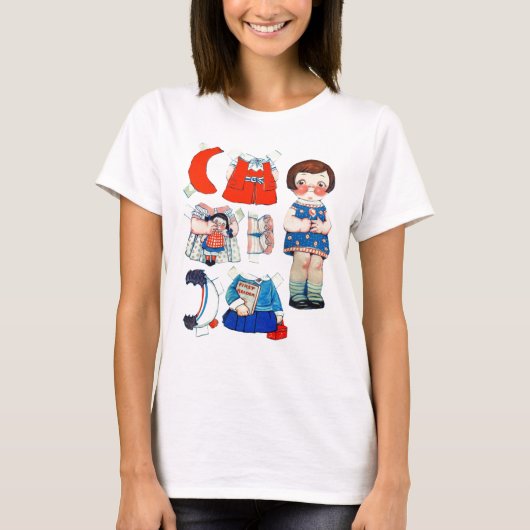  kunstpapierdollar. Cute paper cutout pop. T-shirt (Voorkant)