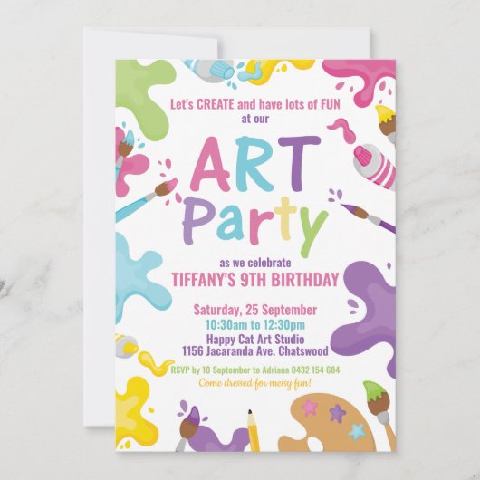 Kunstpartij Birthday Colorful Rainbow Paint Girl Kaart (Voorkant)