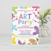 Kunstpartij Birthday Colorful Rainbow Paint Girl Kaart (Staand voorkant)