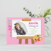 Kunstpartij Birthday-uitnodigingen met foto (meisj Kaart (Staand voorkant)