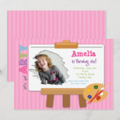 Kunstpartij Birthday-uitnodigingen met foto (meisj Kaart (Voorkant / Achterkant)