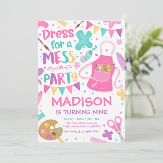 Kunstpartij Kunstschilder Meisje Birthday Party Kaart (Staand voorkant)