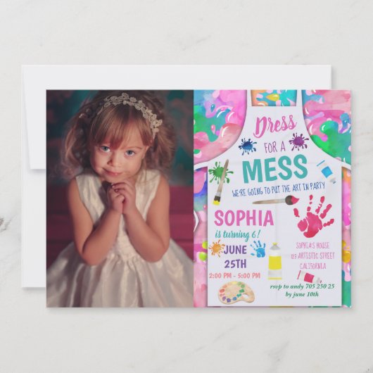 Kunstpartij schilderfeest met foto-meisje kaart (Voorkant)