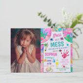 Kunstpartij schilderfeest met foto-meisje kaart (Staand voorkant)