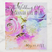 Kunstpasteien Waterverf Floral Spring Bouquet Wijn Etiket (Enkel label)