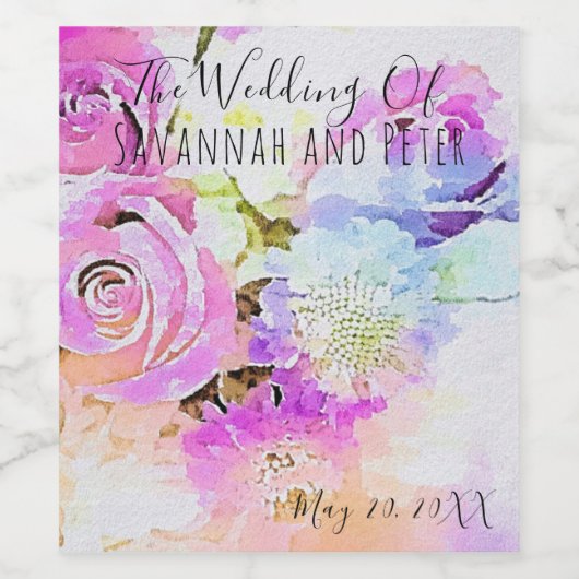 Kunstpasteien Waterverf Floral Spring Bouquet Wijn Etiket (Enkel label)