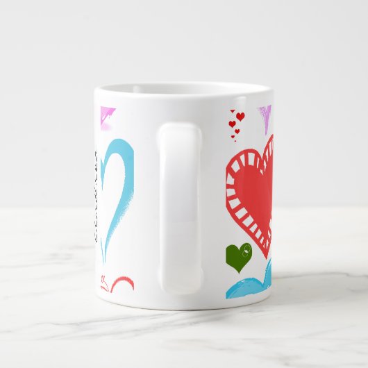 Kunstpatronen, kleurrijke harten, Jouw naam Grote Koffiekop (Achterkant)