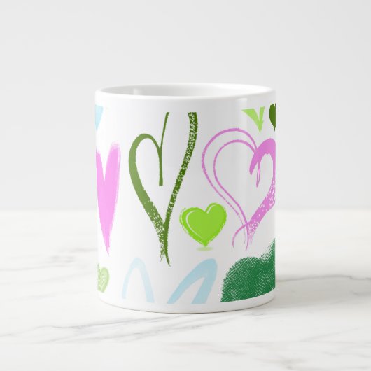 Kunstpatronen, kleurrijke harten, Jouw naam Grote Koffiekop (Voorkant)