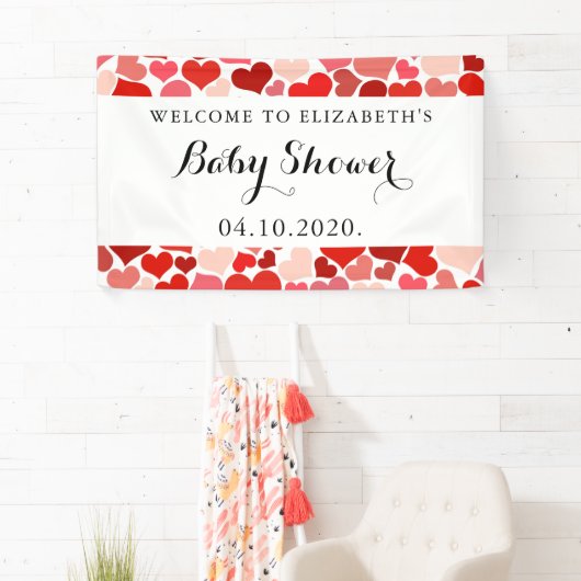 Kunstpatronen, rode harten, liefde, Baby shower Spandoek (Insitu)