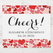 Kunstpatronen, rode harten, liefde, bruiloft sparkling wijnetiket (Enkel label)