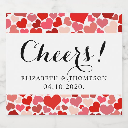 Kunstpatronen, rode harten, liefde, bruiloft sparkling wijnetiket (Enkel label)