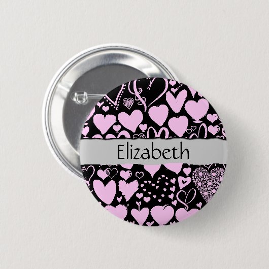 Kunstpatronen, roze harten, Jouw naam Ronde Button 5,7 Cm (Voorkant /achterkant)