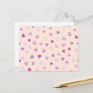 Kunstpatronen, roze harten, Paarse harten Briefkaart