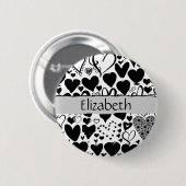Kunstpatronen, zwarte harten, Jouw naam Ronde Button 5,7 Cm (Voorkant /achterkant)