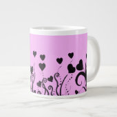 Kunstpatronen, zwarte harten, Stippen, liefde, roz Grote Koffiekop (Voorkant rechts)
