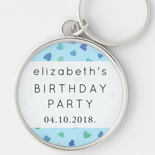 Kunstpatroon, blauw hart, liefde, geboortedag sleutelhanger (Voorkant)