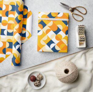 Kunstpatroon Chic Dark Blue Sunny Yellow Circles Cadeaupapier