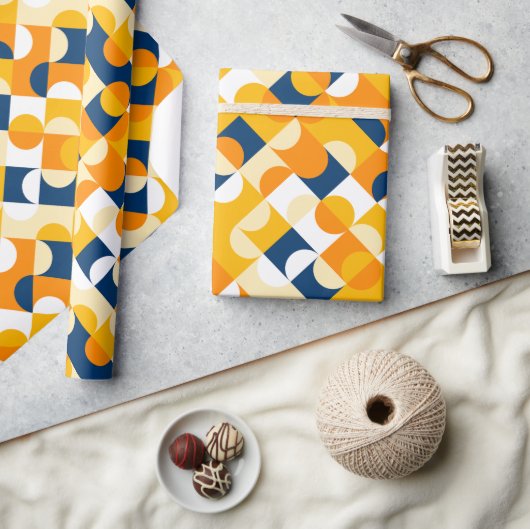 Kunstpatroon Chic Dark Blue Sunny Yellow Circles Cadeaupapier (Crafts)