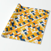Kunstpatroon Chic Dark Blue Sunny Yellow Circles Cadeaupapier (Uitgerold)