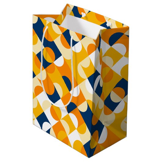 Kunstpatroon Chic Dark Blue Sunny Yellow Circles Medium Cadeauzakje (Achterkant Gekanteld)