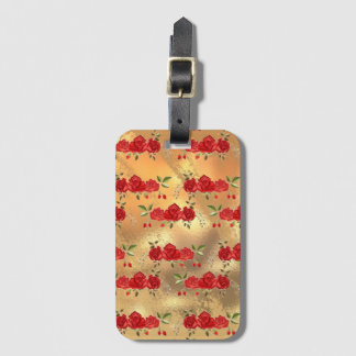 Kunstpatroon Chic Faux Gold Red Flowers Bagagelabel