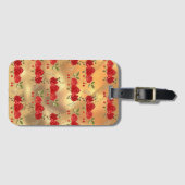 Kunstpatroon Chic Faux Gold Red Flowers Bagagelabel (Voorkant (horizontaal))