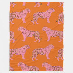 Kunstpatroon Cute Boho Oranje en Roze Tiger Fleece Deken