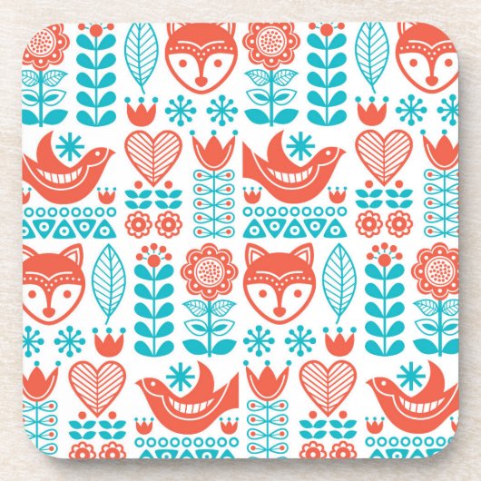 Kunstpatroon Finse vos- en vogelfolk Bier Onderzetter (Voorkant)