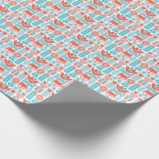 Kunstpatroon Finse vos- en vogelfolk Cadeaupapier (Hoek)