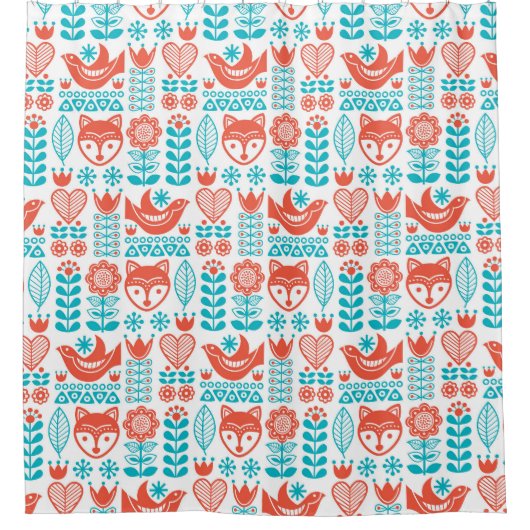 Kunstpatroon Finse vos- en vogelfolk Douchegordijn (Voorkant)