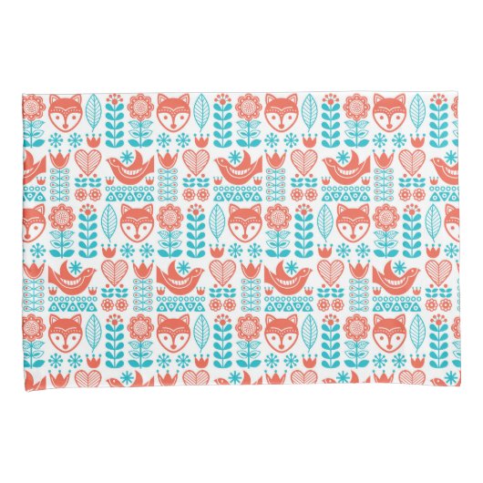 Kunstpatroon Finse vos- en vogelfolk Kussensloop (Voorkant-Rechts)