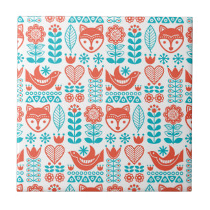 Kunstpatroon Finse vos- en vogelfolk Tegeltje