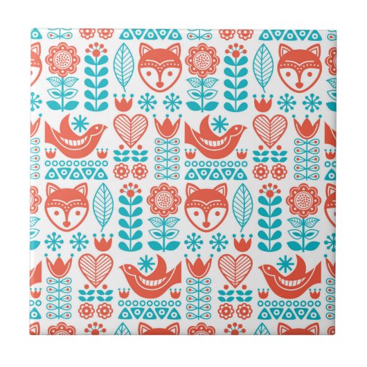 Kunstpatroon Finse vos- en vogelfolk Tegeltje (Voorkant)