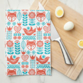 Kunstpatroon Finse vos- en vogelfolk Theedoek (Quarter Fold)