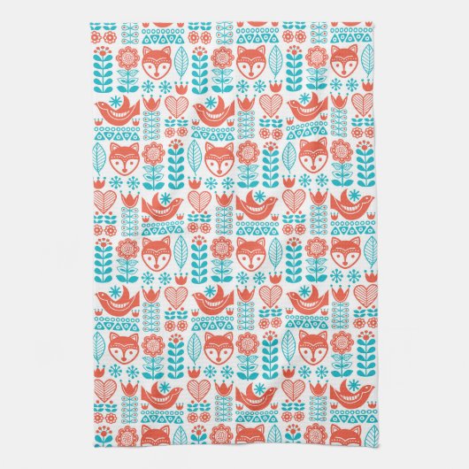 Kunstpatroon Finse vos- en vogelfolk Theedoek (Verticaal)