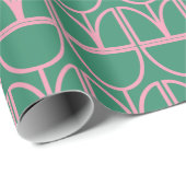 Kunstpatroon groene en roze Floral Line Cadeaupapier (Rol Hoek)