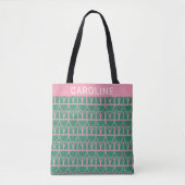 Kunstpatroon groene en roze Floral Line Tote Bag (Voorkant)