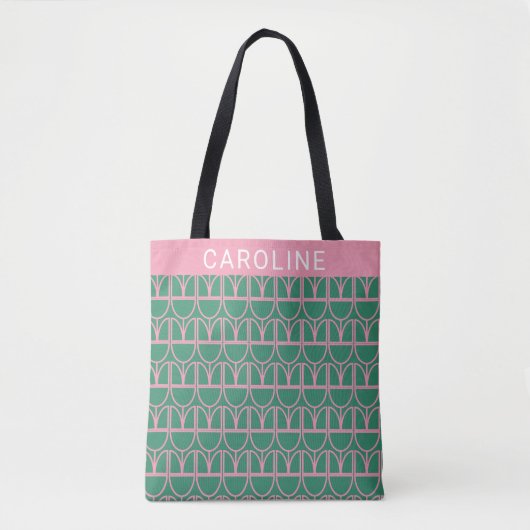Kunstpatroon groene en roze Floral Line Tote Bag (Voorkant)