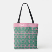 Kunstpatroon groene en roze Floral Line Tote Bag (Achterkant)