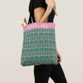 Kunstpatroon groene en roze Floral Line Tote Bag (Dichtbij)